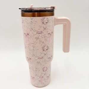 Hydrapeak Voyager 32oz Tumbler Whisper Pink Floral Bow Toile Insulated Mug NEW